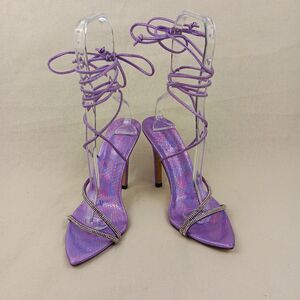 Purple Snakeskin Strappy Gladiator Stilettos With Rhinestones EU 37 US 6